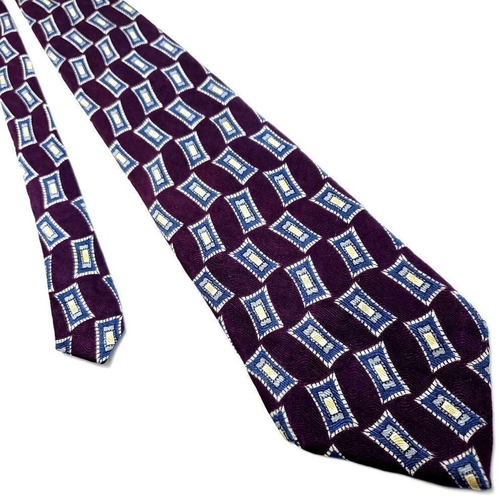 Land's‎ End Silk Tie Wide Print Purple Geometric